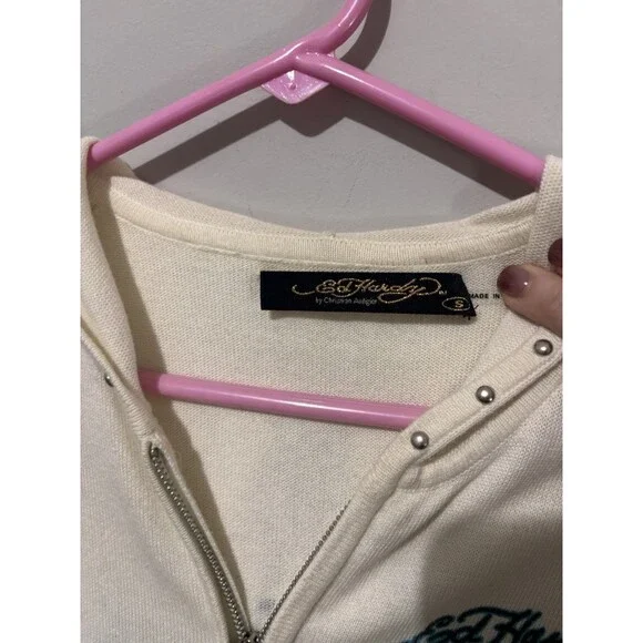 Ed Hardy by Christian Audigier White Women’s Zipped Hoodie Dress Tiger - Picture 3 of 8